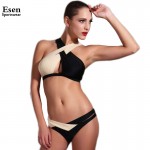 New Sexy women bikini 2017 swimwear Cross Bandage Two colors Patchwork Halter neck Bikinis Brazilian Padded push up bathing suit