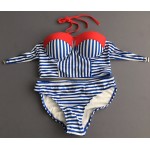 New Summer Women Sexy Bikini Set Blue White Striped Swimsuit Swimwear Cross Bandage Bathing Suit 