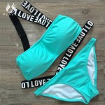 New Swimwear Women Push up Bikini Sexy Ladies Bandage Swimsuit Love Letter Printed Girl Beach Wear Bandeau Bikini Set