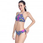 New Women Low Waist Bikinis Set Ethnic Pattern Sexy Slim Two-Piece Swimsuit Straps Crop Halter Swimwear Triangle Bathing Suit