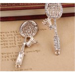 New arrived Rhinestone decoration Alloy gold plated metal Badminton rackets shape jewelry charms diy phone/key chain pendants