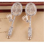 New arrived Rhinestone decoration Alloy gold plated metal Badminton rackets shape jewelry charms diy phone/key chain pendants