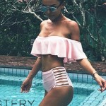 Off Shoulder biquini Ruffle Bikini retro Ruffle Swimwear 2016 Push Up Ruffled Swimsuit Strappy High Waist Monokini Biquini H183