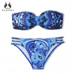 PLAVKY 2017 Sexy Retro Bandeau Bow Beach Wear Swim Bathing Suit Strapless Swimwear Women Brazilian Bikini Set Push Up Swimsuit