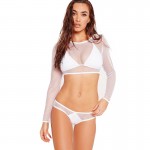 P&j 2017 long sleeve swimwear biquinis mujer  tripod piece mesh type long sleeves sexy thong swimsuit for female 