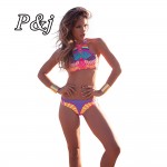 P&j Sexy Aztec High neck cropped top swimsuit  junior Bikini Brazilian Retro Print Biquini Bodycon Padded Halter Swimming Suit