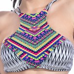 Patchwork Women Sexy Two-Piece Bikini Set Ethnic Pattern Bikinis High Neck Low Waist Swimsuit Crop Halter Triangle Bathing Suit