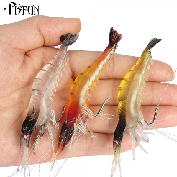 Pisfun 3pcs/lot 9cm/7g Soft Fishing Lure Shrimp Artificial Bait With Swivel Luminous Bead Fishing Lures Baits