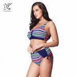 Plus Size Swimwear Women Bikini Push Up Brazilian Rainbow Striped Retro High Waist Swimsuit Plus Size Bikiny Beachwear Biquini