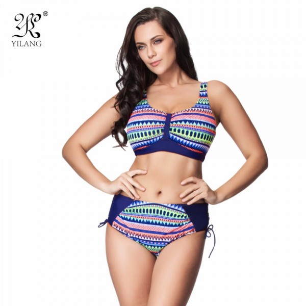 Plus Size Swimwear Women Bikini Push Up Brazilian Rainbow Striped Retro High Waist Swimsuit Plus Size Bikiny Beachwear Biquini