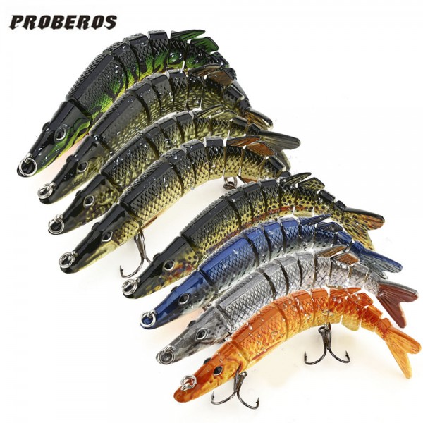 Proberos 12.8cm Fishing Lures Lifelike Multijointed 9 Segement Pike Swimbait Crankbait 3D Eyes Fishing Lure Hard Fake Fish Bait