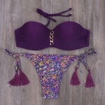 Purple Backless Bandeau Swimwear Bikini Brazilian 2017 Push Up Bikinis Set Womens Sexy Print Biquini Swimsuit Bathing Suits E522