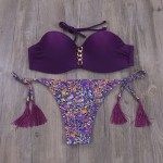 Purple Backless Bandeau Swimwear Bikini Brazilian 2017 Push Up Bikinis Set Womens Sexy Print Biquini Swimsuit Bathing Suits E522