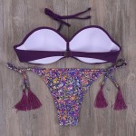 Purple Backless Bandeau Swimwear Bikini Brazilian 2017 Push Up Bikinis Set Womens Sexy Print Biquini Swimsuit Bathing Suits E522