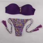 Purple Backless Bandeau Swimwear Bikini Brazilian 2017 Push Up Bikinis Set Womens Sexy Print Biquini Swimsuit Bathing Suits E522