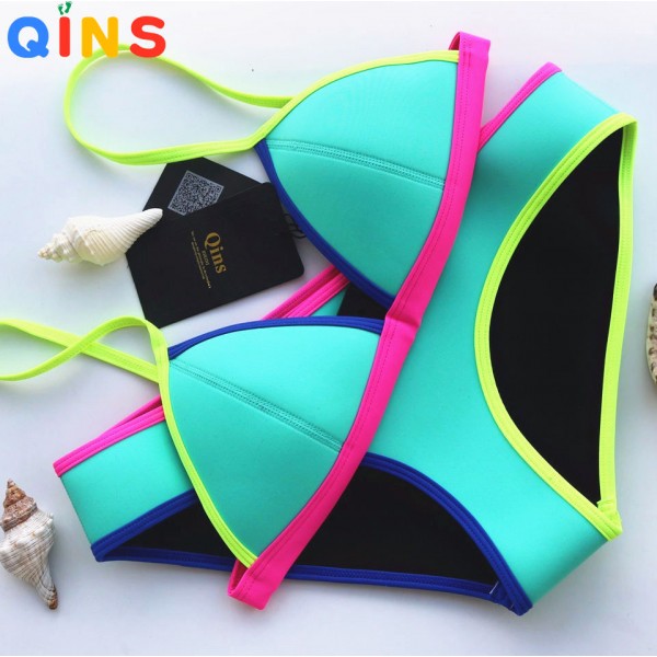 QINS 2016 Summer Women's Sexy  Bikini Swimsuit  Set Swimwear Bathsuit Push Up High Quality Chloroprene rubber Bikini 