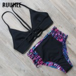 RUUHEE High Waist Bikini 2016 Push Up Swimsuit Swimwear Women Printed Bathing Suit Swim Bikini Set Biquini Bandage Beachwear