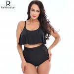 Raintropical 2017 High Waist Swimsuit Sexy Plus Size Swimwear Women Push Up Bikinis Bikini Set Bathing Suits Swim Wear Black 3XL