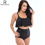 Raintropical 2017 High Waist Swimsuit Sexy Plus Size Swimwear Women Push Up Bikinis Bikini Set Bathing Suits Swim Wear Black 3XL