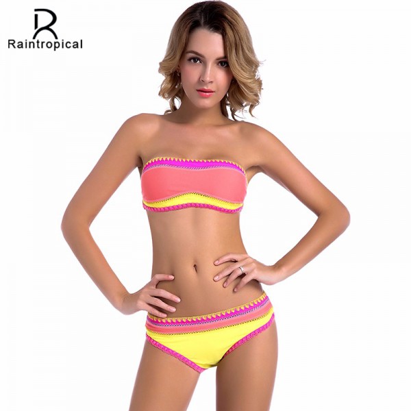 Raintropical Sexy Bandeau Bikinis Women Swimsuit Push Up Swimwear 2017 Newest Crochet Handmade Brazilian Bikini Set Bathing suit