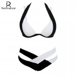 Raintropical Sexy Bikinis Women Swimsuit 2017 Summer Beach Wear Bikini Set Push Up Swimwear Bandage Bathing Suit Black White XL