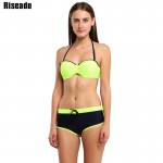 Riseado 2017 Bikini Set Sport Swimsuit Swimwear Women Brand Straight Shorts Push Up Swimwear Bathing Suits