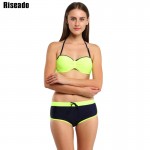 Riseado 2017 Bikini Set Sport Swimsuit Swimwear Women Brand Straight Shorts Push Up Swimwear Bathing Suits