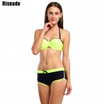 Riseado 2017 Bikini Set Sport Swimsuit Swimwear Women Brand Straight Shorts Push Up Swimwear Bathing Suits