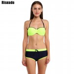 Riseado 2017 Bikini Set Sport Swimsuit Swimwear Women Brand Straight Shorts Push Up Swimwear Bathing Suits