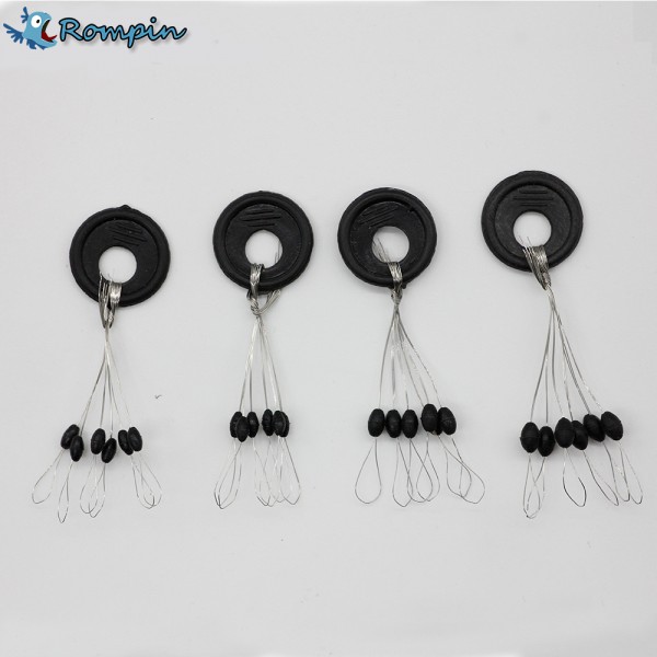 Rompin 10 set Size SS/S/M/L Black Rubber Oval Stopper Fishing Bobber Float Space bean Stopper Folat Line Stoppers Bobber Stops