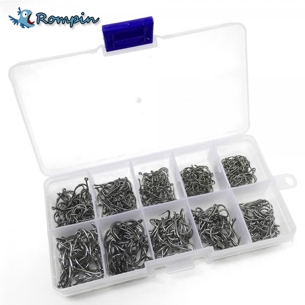 Rompin 500pcs/set mixed size #3~12 high carbon steel carp  fishing hooks pack with hole with Retail Original box Jigging Bait