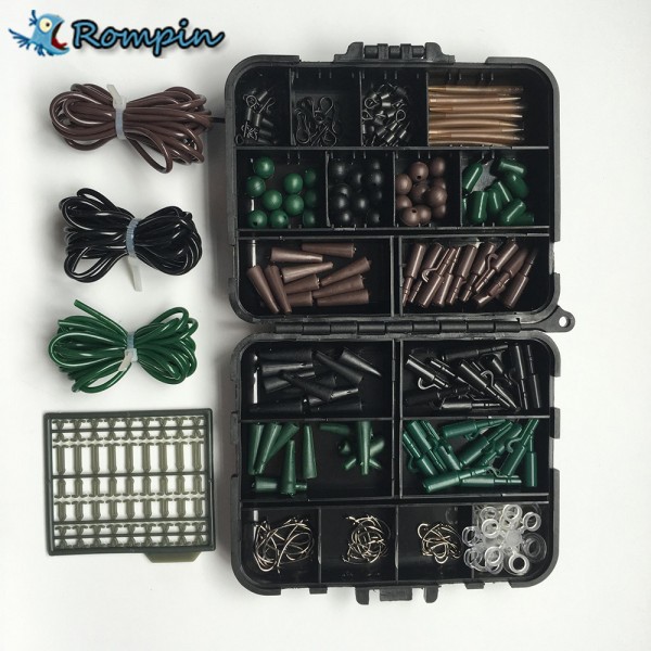 Rompin Carp Fishing tackle box Hair Rig Combo box Accessories Hooks Rubber Tubes Swivels Beads Sleeves Stoppers