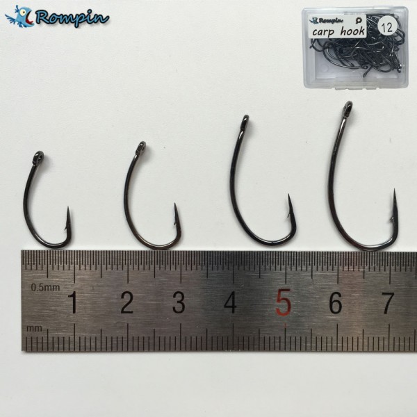 Rompin NEW ARRIVAL 50PCS/BOX High Carbon Steel Carp Fishing Hook  with Hole Barb and Barbless Size # 6 #8 #10 #12