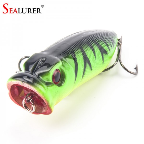 SEALURER Brand Fishing Tackle 3D eyes 6.5CM 13G Pesca 6# Treble Hooks Popper Fishing Lure Plastic Wobbler Artificial Hard Bait