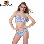 Sexy Bandeau bikini set retro print blue Bandage Swimsuit bikinis brazilian biquini brasileiro swimsuit 2017 Swimwear Women