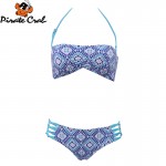 Sexy Bandeau bikini set retro print blue Bandage Swimsuit bikinis brazilian biquini brasileiro swimsuit 2017 Swimwear Women