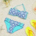 Sexy Bandeau bikini set retro print blue Bandage Swimsuit bikinis brazilian biquini brasileiro swimsuit 2017 Swimwear Women