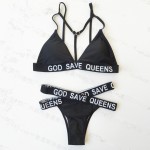 Sexy Black Letter print bandage bikinis high waist bikini swimwear padded swimsuit bandage cut halter bathing suit