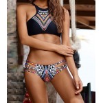 Sexy Cut Out Hollow Bikini Set Beach 2016 Female Bathing Suit Swimwear Women High Neck Swimsuit Maillot De Bain Biquini E635