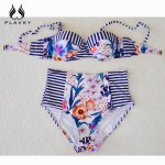 Sexy Female Floral Micro Brazilian Push Up Bikini Swimwear Split Tanga Bandeau Bathing Suit Women Swimsuit High Waist Bikini