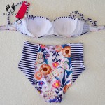 Sexy Female Floral Micro Brazilian Push Up Bikini Swimwear Split Tanga Bandeau Bathing Suit Women Swimsuit High Waist Bikini