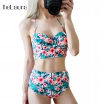 Sexy Floral Print High Waist Swimsuit 2017 Bikini Push Up Swimwear Women Vintage Biquini Bathing Suit  Maillot de Bain Femme XXL