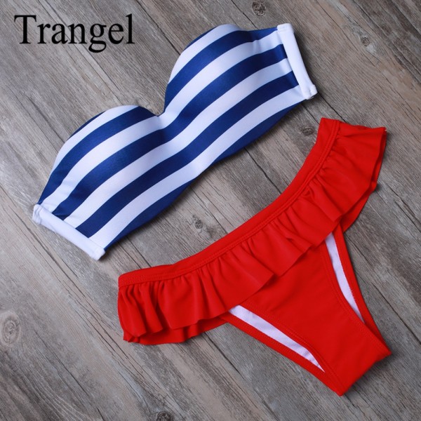 Sexy Ladies Bandeau Bikini Bathing suit Swimsuit Push Up Padded Striped Bikini Set Brazilian Biquini Beachwear