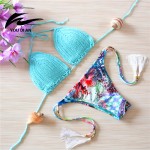 Sexy Summer Bikini Set Bathing Suit Swimwear Women Bikini 2017 Brazil Swimming Suit Crochet HandMade Outside Push Up