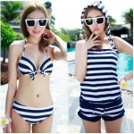 Sexy Swim Suit Women 2017 Skirt Type Bikini Swimsuit Steel Prop Stripe Conjoined 4 Piece Swimsuit Bikini China