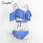 Simplee Off shoulder ruffle tassel bikini Sexy summer beach hollow out set swimsuit Print padded bow women bikini swimwear