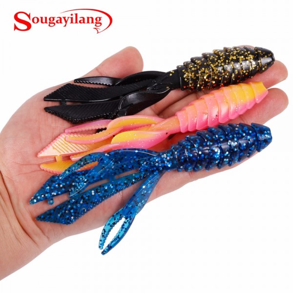 Sougayilang 14g 12cm 3 Colors Soft Fishing Lure Lifelike Rubber Worm Shrimp Fishing Bait Wobbler Jigging Winter Fishing Lure 