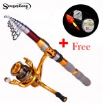 Sougayilang 1.8-3.0m Fishing Rod and Reel Olta Carbon Fiber Telescopic Spinning Rods Feeder Carp Fishing Rod with 14BB Reel Set