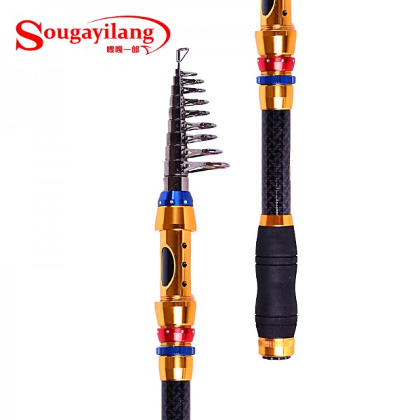 Sougayilang Portable Carbon Fiber Telescopic Fishing Rods Travel Spinning Fishing Pole Rock Boat Fishing Rod Pole Tackle Tools