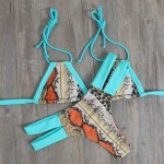 Strappy Bikinis Set Ties Brazilian Bikini Women's Snakeskin Swimsuits Padded Push Up Swimwear Beach wear Swim Bikini E626